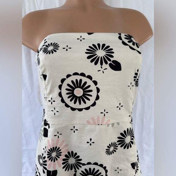 GAP STRETCH MINI DRESS STRAPLESS LINED CREAM W/ BLACK PINK GRAY FLOWERS SIZE 12 - Picture 8 of 11